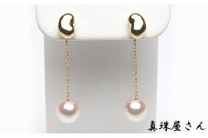 真珠屋さん 可愛いビーンズ アコヤ本真珠 K18 ロングピアス 2Way ホワイトピンク 高品質 伊勢志摩産パール 花珠 / 真珠 アクセサリー ピアス パール 6.5ミリ K18 アコヤ真珠