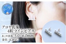 パール優美 真珠 ピアス K18 5.0ミリ ～ 6.0ミリ アクセサリー パール ゴールド イエローゴールド ホワイトピンク 三重県 伊勢 志摩 プレゼント 人気 クリスマス バレンタイン ホワイトデー カジュアル レディース シンプル / アコヤ真珠 5-6 ミリ ホワイトピンク 4粒タイプ 数粒ラインピアス (K18YG)
