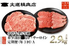 【年3回】伊賀牛 A5ヒレ・サーロイン 定期便A 総合計約2.9kg