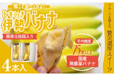平均糖度25度以上 国産 無農薬 皮ごと食べられる「ともいき伊勢バナナ」　簡易化粧箱入り 4本入り 約400g バナナ ばなな 伊勢ばなな 伊勢バナナ ときいも伊勢バナナ 高糖度 栄養豊富 皮ごと 果物 くだもの 多気町 三重 無農薬 国産　三重県 多気町 TF-02