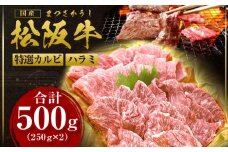 松阪牛 焼肉 スペシャル 特選カルビ ハラミ 500g(250g×2) 国産牛 和牛 ブランド牛 JGAP家畜・畜産物 農場HACCP認証農場 牛肉 肉 高級 人気 おすすめ 神戸牛 近江牛 に並ぶ 日本三大和牛 松阪 松坂牛 松坂 焼肉物語 セット 詰め合わせ BBQ キャンプ 真空パック 味噌だれ 三重県 多気町 SS-49