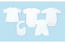 オーガニックコットン使用　新生児用　５点セット／ソフトママ　カスタマイズ可能　　短肌着　コンビ肌着　肩空きミニオール　２WAYオール　スタイ各１枚