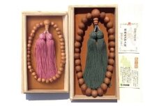 御山杉　お念珠　男女ペア　男性用：緑　女性用：ピンク／世古林業　銘木　数珠　三重県　度会町　伊勢志摩
