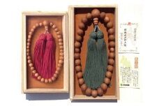 御山杉　お念珠　男女ペア　男性用：緑　女性用：ワインレッド／世古林業　銘木　数珠　三重県　度会町　伊勢志摩