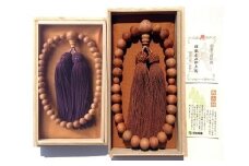 御山杉　お念珠　男女ペア　男性用：金茶　女性用：古代紫／世古林業　銘木　数珠　三重県　度会町　伊勢志摩