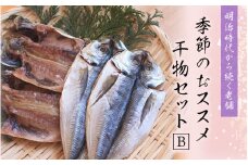 季節のおすすめ干物セットB  三重県紀宝町産 ※季節によって内容が異なります / ひもの 干物 みりん干し 開き 丸干し 詰め合わせ イカ さんま カマス しらす いわし アジ 冷蔵