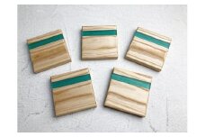 エポキシレジンと天然木のコースター5枚セット(グリーン)