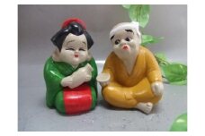 【信楽焼】お多福＆ひょっとこ  金運  　縁起招福　置物（nta-101）