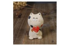 信楽焼 手作りハート持ち三毛猫 置物