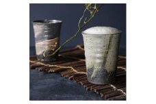信楽焼 陶器製フリーカップ / タンブラー ペアセット（山河 /紅ハケメ）