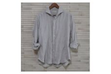 サラッと柔らか軽涼 麻100％ メンズ シャツ 湖東の麻（リネン）和晒し仕上げのメンズリネンシャツ【和心衣】【Ｌサイズ・グレー】