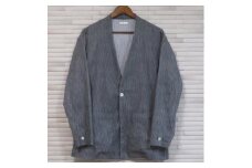 【和心衣・ワゴロモ】高島ちぢみの メンズ ノーカラー 羽織 ジャケット【Ｍサイズ・ブラック】