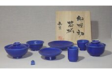 お食い初め 食器セット 木箱入り 【カラー：藍釉】