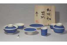 お食い初め 食器セット 木箱入り 【カラー：つや消し染付】