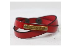 【格言メッセージが刻まれたプレート】イタリアンレース 牛革 レザーブレスレット ベルトカラー：赤 WL003 赤