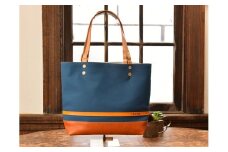 ハンドメイド　八幡帆布鞄トートバッグ・名入れ可能　Lサイズ　琵琶湖ブルー【CC02W】