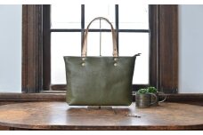 ハンドメイド　レザートートバッグ　モスグリーン【CC07U】