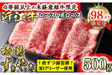 【森三商会】4等級以上の未経産雌牛限定　近江牛特選すき焼き 500g（ロース・肩ロース）【GM02U】