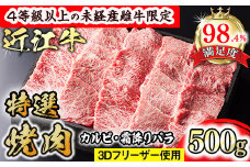 【森三商会】4等級以上の未経産雌牛限定　近江牛特選焼肉500g(カルビ・霜降りバラ）【GM10U】