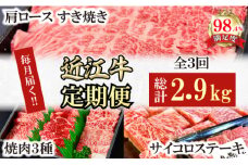 【定期便】近江牛定期便　焼肉/すき焼きしゃぶ/サイコロステーキ　全３回【FO53U】