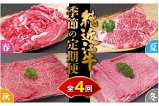 肉 近江牛 定期便【年4回】純近江牛 季節の定期便（3月切り落とし／6月ステーキ／9月モモ／12月ロース お届け）