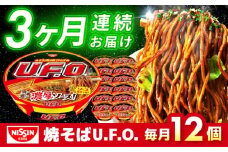 【全3回定期便】日清焼そばU.F.O.（1ケース12食入）/ カップ麺 カップ焼きそば 焼きそば インスタント / 栗東市 / 日清食品株式会社 [BIBI012]