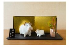 【信楽焼】干支置物「迎春うし」親子陶板セット　eto21-01sp