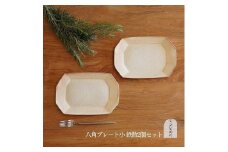 信楽焼　八角プレート（小）　鉄散　２枚セット