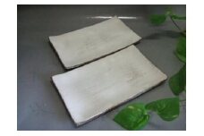 【信楽焼】粉引立線長角皿2枚組　　　　　nwu-016