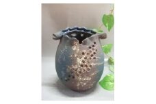 【信楽焼】ディープブルー手付花入れ　花入　花器　花瓶　　　nha-016