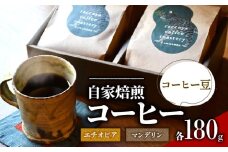 コーヒー 豆 2種 各 180g 計 360g 自家焙煎 珈琲 高級 豆 エチオピア インドネシア マンデリン （ コーヒー豆 ご自宅用 スペシャリティコーヒー おいしい 珈琲豆 ドリップ用 粉 アイスコーヒー ホットコーヒー プレゼント 父の日 おすすめ 滋賀県 日野町 送料無料 らっこや珈琲焙煎所 ）