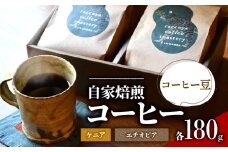 コーヒー 豆 2種 各 180g 計 360g 自家焙煎 珈琲 高級 豆 エチオピア ケニア （ コーヒー豆 ご自宅用 スペシャリティコーヒー おいしい 珈琲豆 ドリップ用 粉 アイスコーヒー ホットコーヒー プレゼント 父の日 おすすめ 滋賀県 日野町 送料無料 らっこや珈琲焙煎所 ）