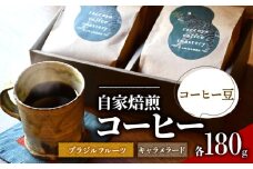 コーヒー 豆 2種 各 180g 計 360g 自家焙煎 珈琲 高級 豆 ブラジル フルーツ ブラジル キャラメラード （ コーヒー豆 ご自宅用 スペシャリティコーヒー おいしい 珈琲豆 ドリップ用 粉 アイスコーヒー ホットコーヒー プレゼント 父の日 おすすめ 滋賀県 日野町 送料無料 らっこや珈琲焙煎所 ）