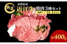 近江牛 特選 焼肉 3種盛り 約400g 牛肉 黒毛和牛 焼き肉 焼肉用 カルビ 赤身 霜降り 肉 お肉 牛 和牛 納期 最長3カ月  ブランド牛