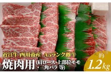 【近江牛 西川畜産】A5ランク雌牛 焼肉用 約1.2kg （肩ロース・上部位モモ・三角バラ等）
