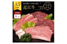 【近江牛　西川畜産】【3か月定期便】近江牛A5ランク雌牛　毎月違う肉が届く!近江牛味わいセット