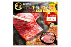 近江牛 特選 焼肉 3種盛り 約400g 牛肉 黒毛和牛 焼き肉 焼肉用 カルビ 赤身 霜降り 肉 お肉 牛 和牛 納期 最長3カ月 ブランド牛　3か月定期便