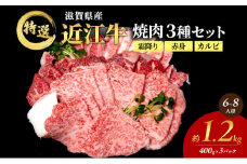 近江牛 特選 焼肉 3種盛り 約1.2kg(6～8人用)　国産　牛肉　牝牛　ブランド牛　3パック　滋賀県　豊郷町　BBQ　バーベキュー