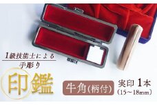 印鑑 牛角 柄付 実印 1本 大 ( 18mm ) 手彫り印鑑 ケース付き 印章 はんこ 判子 プレゼント 贈答 新生活 祝 結婚 婚約 夫婦 父の日 母の日 京都府 手作り 工芸品 民芸品 贈答 贈答用 ビジネス 書類 シンプル 成人祝い 就職祝い 卒業祝い 京都 舞鶴