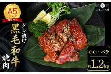 厳選 国産 黒毛和牛 A5 タレ漬け 焼肉 焼肉用 モモ バラ 1.2kg 大人数用 牛肉 熨斗 贈答 ギフト 冷凍