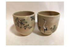 京都 清水焼 「立鶴・ひのきの湯呑セット」 陶器 陶芸 焼き物 食器 器 伝統 工芸品 ギフト 贈答 井手町 八木海峰 海峰窯
