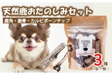 愛犬用 天然鹿 おたのしみ セット 3種 ( 鹿肉 鹿角 カルビボーンチップ カルビ ボーン チップ おやつ おもちゃ ペット ドッグフード ペットフード 餌 エサ 犬 鹿 肉 国産 健康 ジビエ 京都 )