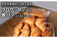 クロワッサン 10個 ＋ 食パン 1本 パンセット ノーカット ( パン 惣菜パン 冷凍パン 無添加 天然酵母 冷凍 詰め合わせ 小麦 朝食 朝ごはん お取り寄せ 食べ比べ 京都 国産 ) 