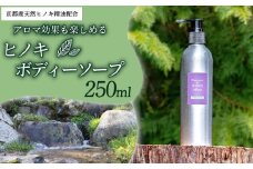 ボディソープヒノキ 250ml 京都産天然ヒノキ精油 ボディソープ 森の精油所 デオドラント効果 パラペンフリー 合成着色料フリー 合成香料フリー 鉱物油フリー サルフェートフリー シリコーンフリー エタノールフリー 京都産ヒノキ アロマ効果 リフレッシュ 京都府