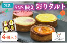 SNS映え彩りタルト 4個入り オリジナルタルト レモンとホワイトチョコレートのタルト レアチーズとブルーベリーのタルト フランボワーズとピスタチオのタルト オレンジとカンパリのタルト SNS映え タルト  おやつ 洋菓子 冷凍便 城陽市 京都府