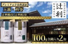 【プレミアム宇治茶（玉露・煎茶）】 玉露 煎茶 詰め合わせ ギフト 鳳翔 各100g 缶 箱入り 株式会社辻利一本店