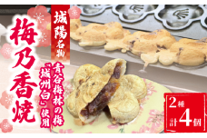 梅乃香焼 セット 4個 （2種×2個）菓子 和菓子 スイーツ デザート 和スイーツ 甘味 梅 梅干し 贈答 個包装 ギフト 名物 城州白  京都 城陽市