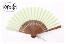 【伊と幸】《白生地の老舗が贈る》都扇-みやこおうぎ-compact絹fan（波筬柄・若草色）