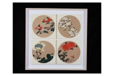 【芸艸堂】伊藤若冲 木版画　四季の花卉天井画パネル仕立て額装
