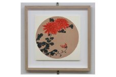 【芸艸堂】伊藤若冲 木版画　紅菊の花卉天井画パネル仕立て額装